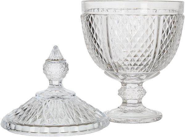 HOME DECO FACTORY, KA0543, Designer Candy Box in transparent Glass, Diamond Shape, ideal for Candies and Decorative Objects, Height 31 cm, transparent Color, Assorted Design