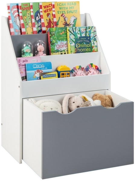 COSTWAY Kinderregal Spielzeugregal, mit 3 Ablagefächer, Box, Rollen, 50 x 28 x 70cm Bild 5