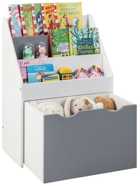 COSTWAY Kinderregal Spielzeugregal, mit 3 Ablagefächer, Box, Rollen, 50 x 28 x 70cm Bild 4