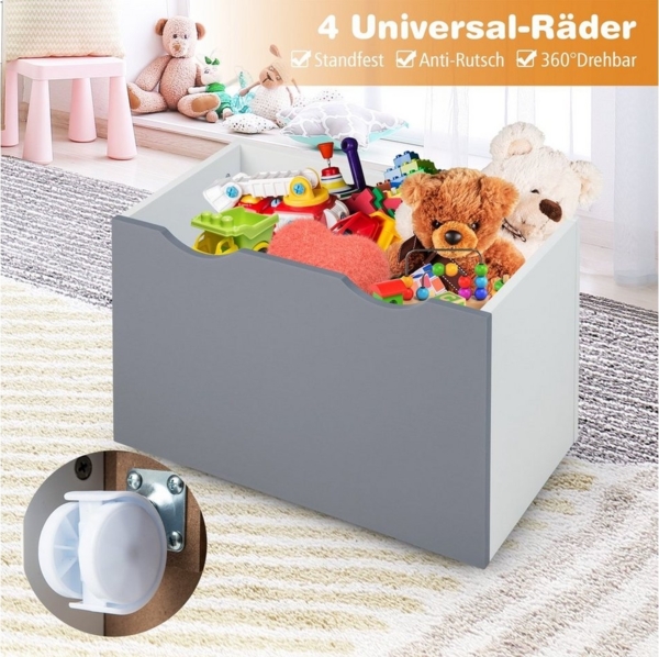 COSTWAY Kinderregal Spielzeugregal, mit 3 Ablagefächer, Box, Rollen, 50 x 28 x 70cm Bild 2