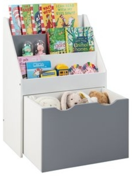 COSTWAY Kinderregal Spielzeugregal, mit 3 Ablagefächer, Box, Rollen, 50 x 28 x 70cm Bild 6