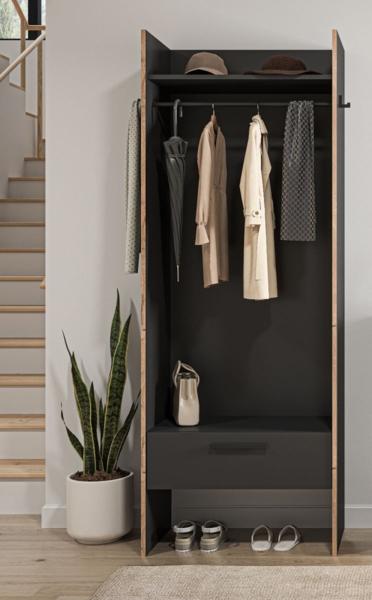 Garderobe Salud in grau und Nox Eiche 70 x 189 cm Bild 5
