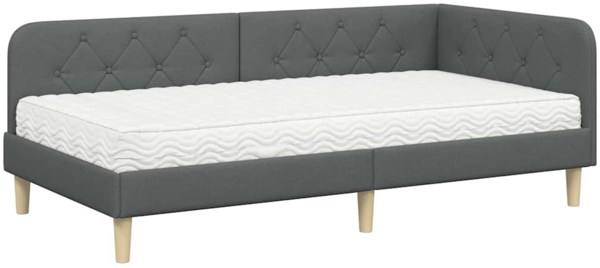 vidaXL Eckbettgestell mit Matratze Dunkelgrau 100 x 200 cm Stoff 3394126