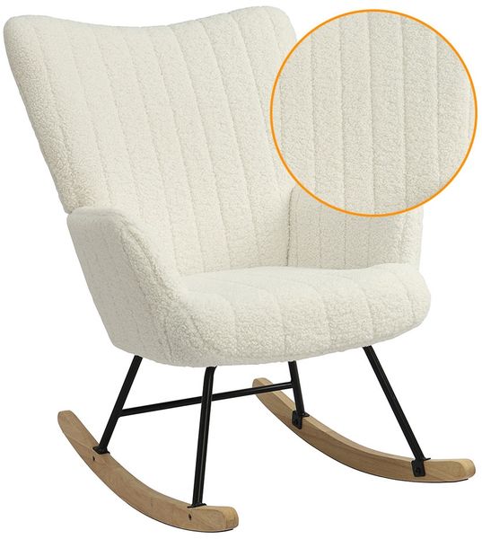 HOME NATURE WOHNKONZEPT Schaukelstuhl, gepolstert, hohe Rückenlehne, Armlehnen, rutschfeste Füße, 72×52×93 cm, Belastbarkeit 150 kg, weißer Teddyplüsch
