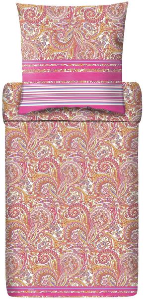 Bassetti Mako-Satin Bettwäsche 155x220 Noto P2 Fuxia Paisley Streifen pink orange Bild 4