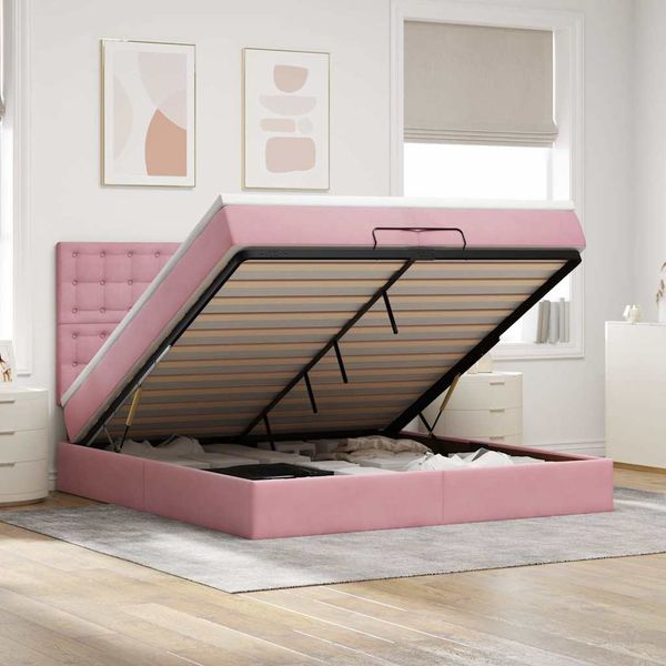vidaXL Ottoman-Bett mit Matratzen & LEDs Rosa 200x200 cm Samt 3314491