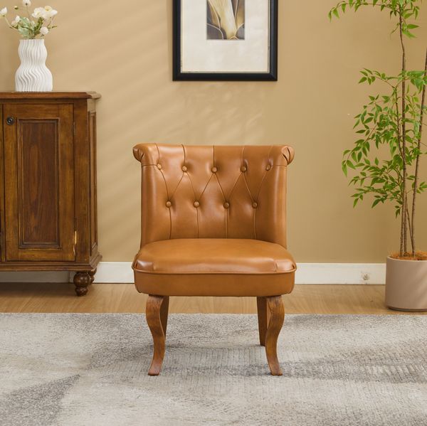 Esszimmerstuhl 56 x 60 x 72 cm aus Top-Grain-Leder in Hellbraun mit Massivholzgestell