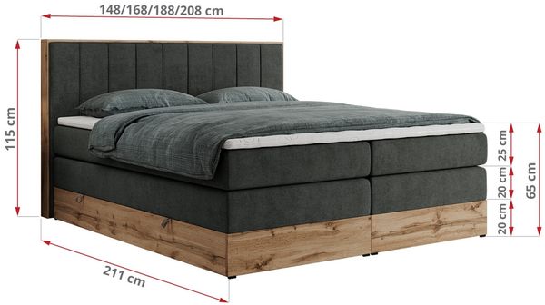 Boxspringbett BELLISSIMO KING, Doppelbett mit Multipocket-Matratze, Polsterbett mit Kopfstütze - 180 x 200 cm - Dunkelgrau Stoff - H3 Bild 5