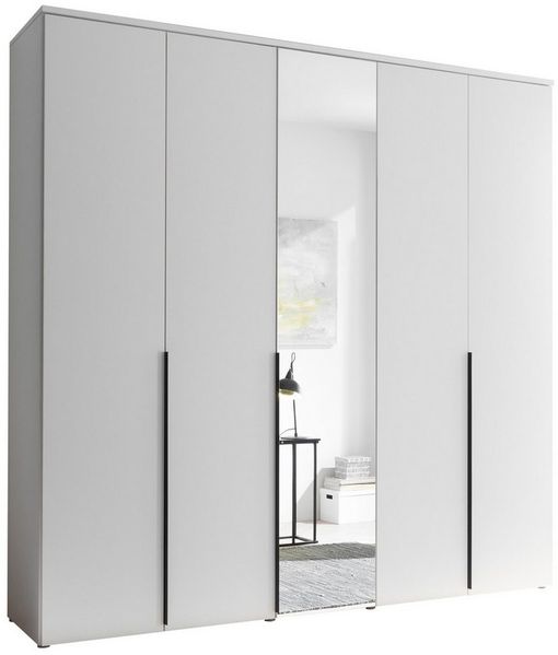 freiraum Drehtürenschrank Kevo mit Spiegel, 3 Böden, 3 Stangen, Weiß Dekor - 225x225x52cm (BxHxT)