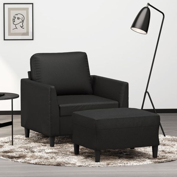 vidaXL Sessel mit Hocker Schwarz 60 cm Kunstleder 3201117