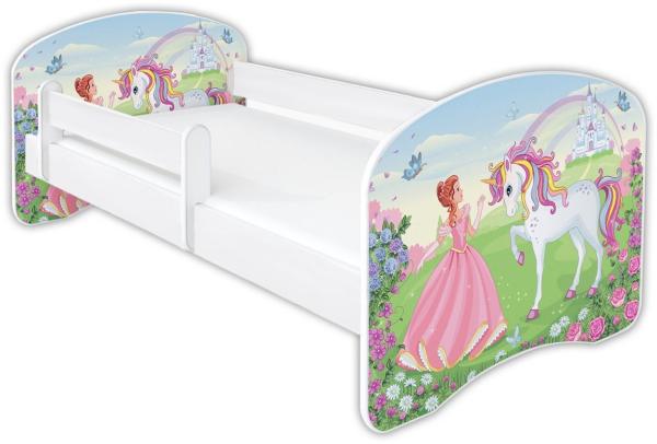 Clamaro 'Schlummerland 2021' Kinderbett 80x180 cm, Einhorn Prinzessin, inkl. Lattenrost, Matratze und Rausfallschutz (ohne Schublade)