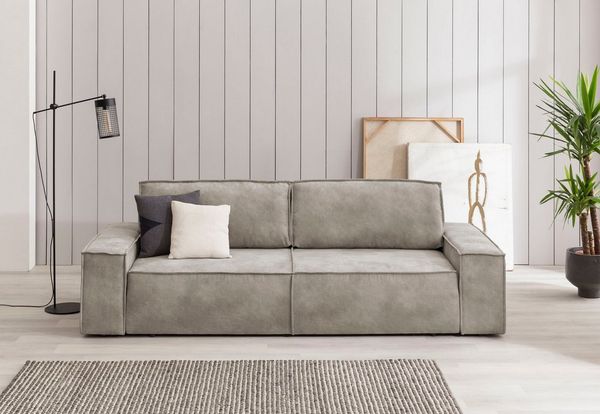 Home affaire 3-Sitzer SHERWOOD Schlafsofa (257cm) Cord, Samtvelours, Vintage-Lederoptik, Schlaffunktion mit Bettkasten (ca. 136/200cm)