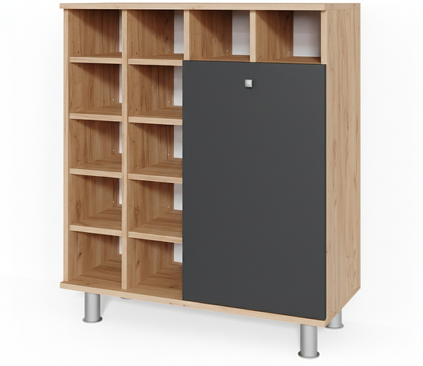 Vicco 'Fynn' Badregal mit Wäschekorb, MDF natur / anthrazit, 78,4 x 34 x 91,6 cm