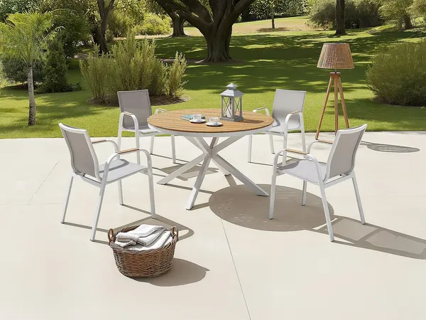 Vente-unique - ZEYVA Garden dining set Metall Weiß - B 65 cm125,5 cm x H 74 cm86,5 cm x L 52 cm125,5 cm