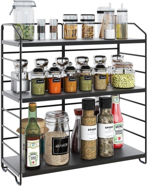 Gewürzregal Metall 3 Etagen verstellbarer Küchenorganizer Schwarz