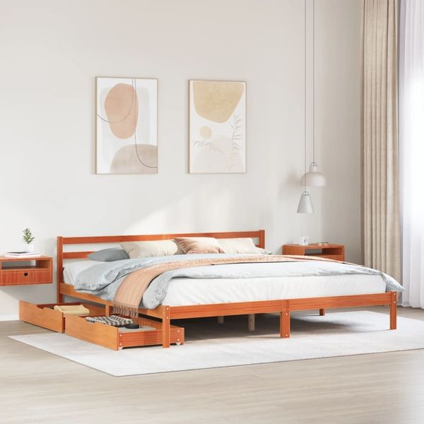 vidaXL Massivholzbett ohne Matratze Wachsbraun 200x200 Kiefernholz 3301562