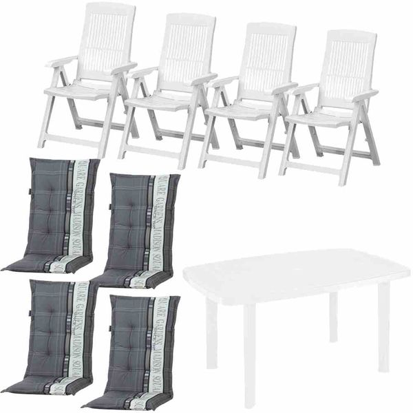 Tampa+Faro SET 4 x Klappsessel, 4 x Auflagen, 1 x Faro Tisch