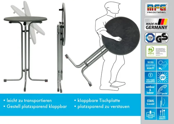 MFG Stehtisch klappbar mit wetterfester Melamin-Platte, MDF/Stahlrohr anthrazit, 110 x 80 cm Bild 9