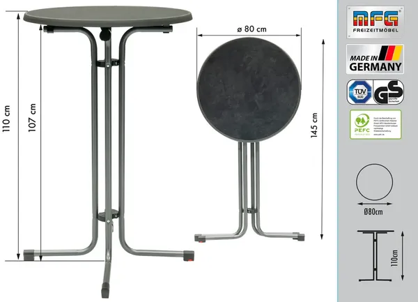 MFG Stehtisch klappbar mit wetterfester Melamin-Platte, MDF/Stahlrohr anthrazit, 110 x 80 cm Bild 4