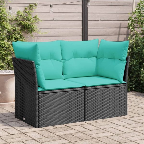 vidaXL Gartensofa mit Kissen 2-Sitzer Schwarz Poly Rattan 366025
