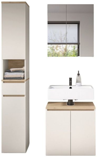 moebel-dich-auf Badmöbel-Set LONDRES, (Set 2, 3-St, Spiegelschrank, Wbu, Hochschrank), in kaschmir oder anthrazit, Absetzung: Cremona Eiche