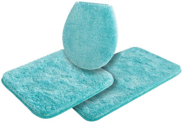 Grund Badematte Melos, Badvorleger, Badezimmer Teppich, sehr weich, Höhe 27 mm, rutschhemmend beschichtet, fußbodenheizungsgeeignet, Kunstfaser, rechteckig, 3-tlg. Hänge-WC Set, melierte Optik, sehr weicher Flor, Melange-Effekt, Made in Europe