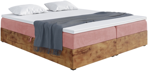 MEBLINI Boxspringbett LOFTY BOX 120x200 cm mit Bettkasten - H4/Rosa Samt Polsterbett - Doppelbett mit Topper & Taschenfederkern-Matratze