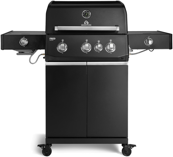 BURNHARD® Gasgrill 3-Brenner, 900°C Infrarot-Keramikbrenner, Longlife Premium-Gussbrenner, Seitenkochfeld, Edelstahl, Piezo-Zündung, Edelstahlrost – FRED Deluxe+ - Schwarz - #947135