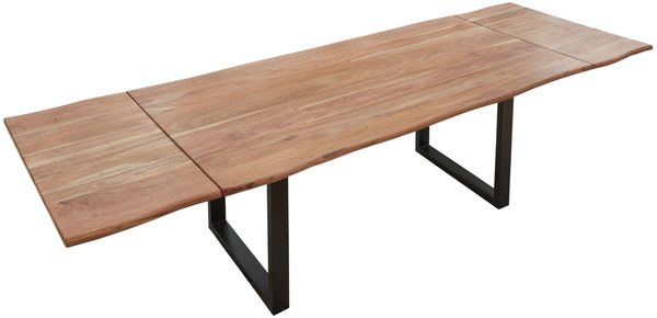 Baumkantentisch Akazie stonefarben 120 (200) x 90 cm Ansteckplatten schwarz NORINA 155644311