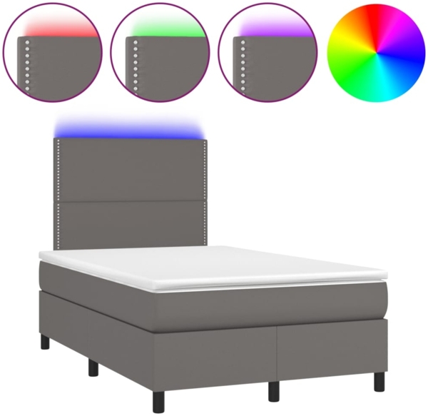 vidaXL Boxspringbett mit Matratze & LED Grau 120x190 cm Kunstleder 3270291