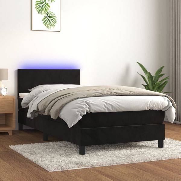 vidaXL Polsterbett mit Matratze & LED Schwarz 90x200 cm Samt [3134263]