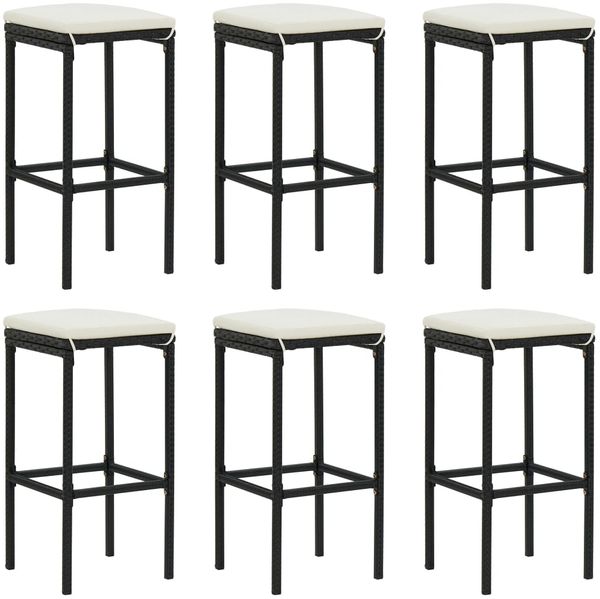 vidaXL Barhocker mit Kissen 6 Stk. Schwarz Poly Rattan 313449
