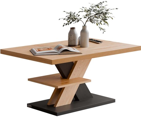 CASARIA® Couchtisch Detroit Holz Grau 90x60x45cm 2 Ablagen Wohnzimmertisch