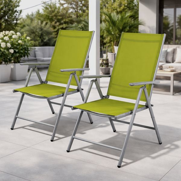 2 Stück Garten Klappstuhl Aluminium - Textilen Silbergrau/Lime