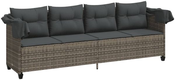 vidaXL Sonnenliege mit Dach und Kissen Grau Poly Rattan 368337 Bild 4