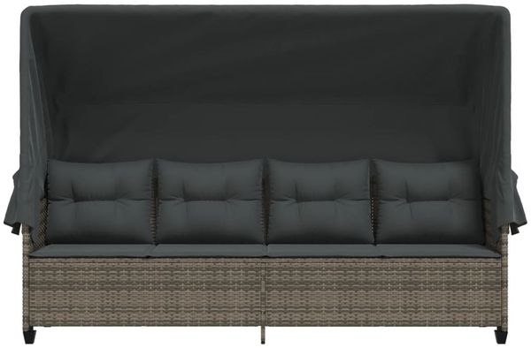vidaXL Sonnenliege mit Dach und Kissen Grau Poly Rattan 368337 Bild 5