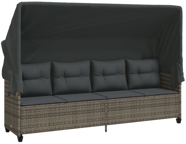 vidaXL Sonnenliege mit Dach und Kissen Grau Poly Rattan 368337 Bild 2