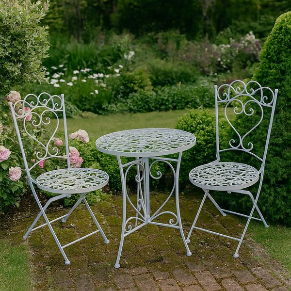 HTI-Line Balkonset Tischgruppe Curly, (Set, 3-tlg, 1x Tisch und 2x Stühle), Sitzgruppe Metall Garten Nostalgisch