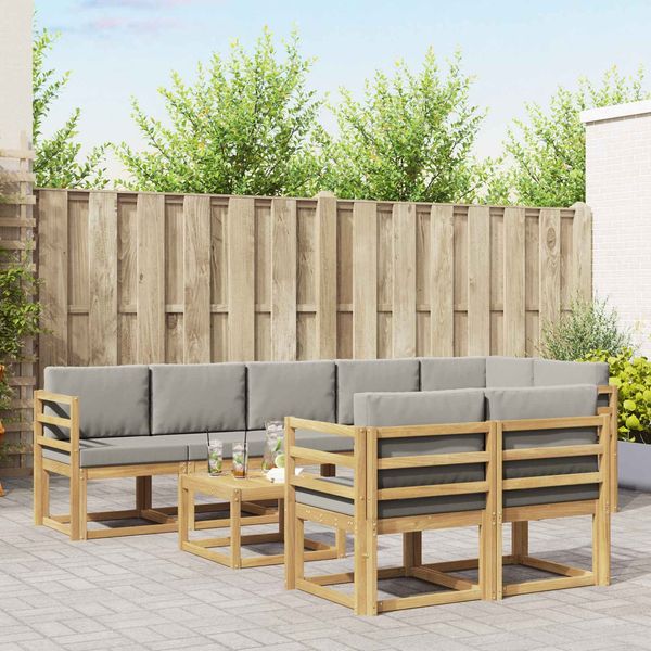 vidaXL Outdoor-Sofagarnitur mit Kissen 9 pcs Weiß und Hellgrau 3387825