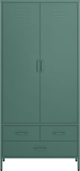 skølm 'Atria' Kleiderschrank mit 3 Schubladen, Metall, 170x45x80 cm, dunkelgrün, Garderobe mit 4 Fächern und 2 Kleiderstangen Bild 10
