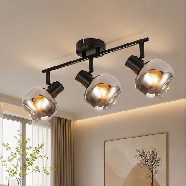 Nettlife Deckenstrahler Küchenlampe 2/3/4/6 Flammig Modern E14 Rauchglas Deckenleuchte, Schwenkbar, LED wechselbar, Wohnzimmerlampe für Schlafzimmer Flur Küche