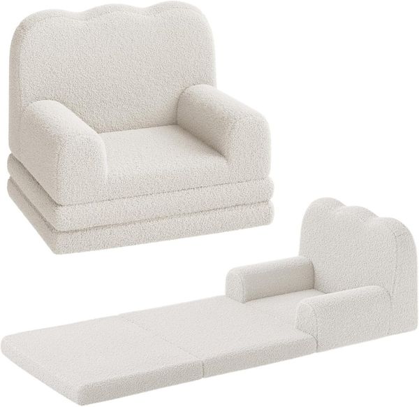 GarveeMore Kindersofa 2-in-1 Schlafsofa Sofabett Klappsofa für Kinder aus Teddystoff