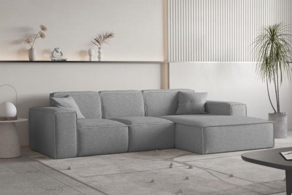 Ecksofa Designersofa CELES PREMIUM Stoff Ascot Bukla Grau Ottomane Rechts