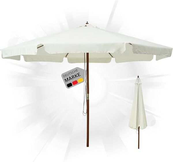 Sonnenschirm aus Holz PAUL SandweißHxB 254x330cm Sonnenschirm 330 cm Kurbelschirm Standschirm Sonnenschutz Gartenschirm Balkonschirm klassisch