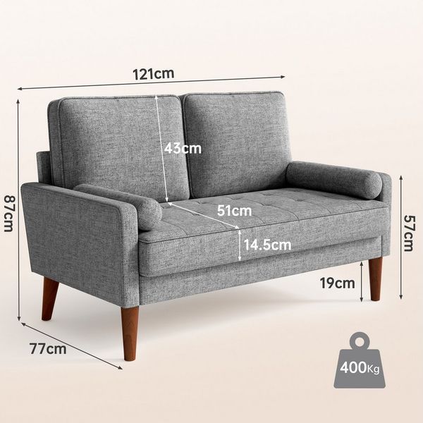 OUNUO 2-Sitzer Sofa 2 Sitzer, Modernes 2er Sofa mit 2 Wurfkissen