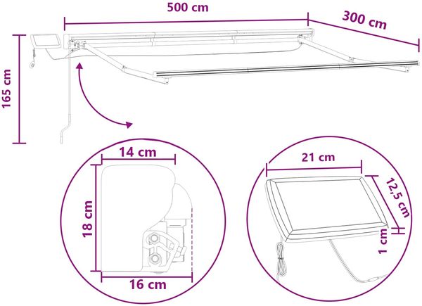vidaXL Manueller Markisenrahmen mit LEDs Sand 5 x 3 m 3426394 Bild 10