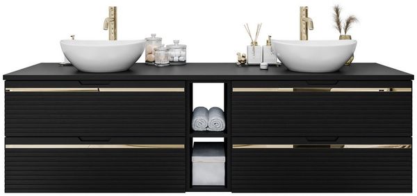 Lookway Badmöbel-Set ARTEMIS III 140 cm Bad-Set mit Unterschrank und Spiegel, (Badezimmerschrank mit wählbarem Spiegel, Becken und Armatur), mit Soft-Close-System