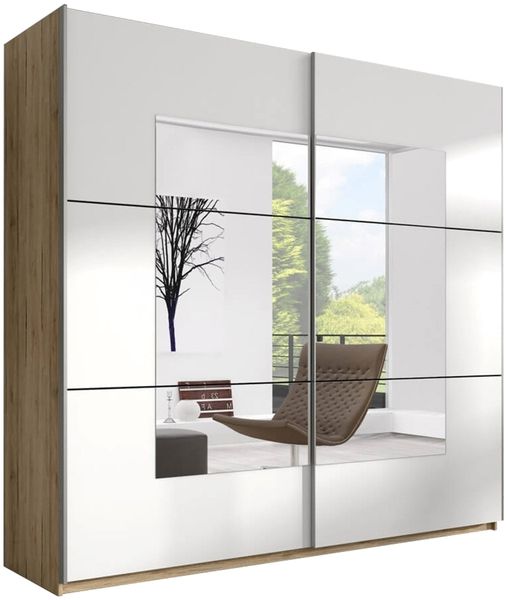 Schwebetürenschrank ""Beta"" Kleiderschrank 221cm sanremo hell weiß Spiegel