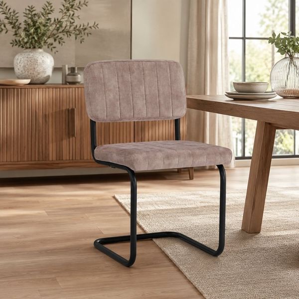 Klassiker Freischwinger LIBERA creme Samt schwarz Metallgestell Ziernaht Design