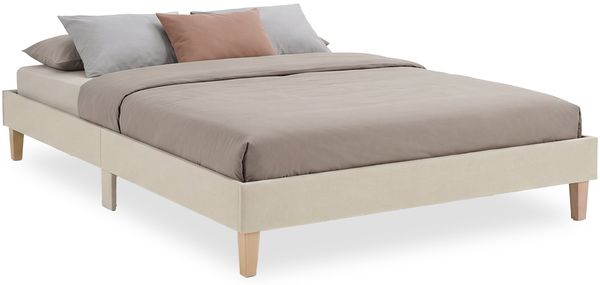 Polsterbett 140x200 cm Beige Doppelbett mit Lattenrost Futonbett Stoffbett Bett Bettgestell